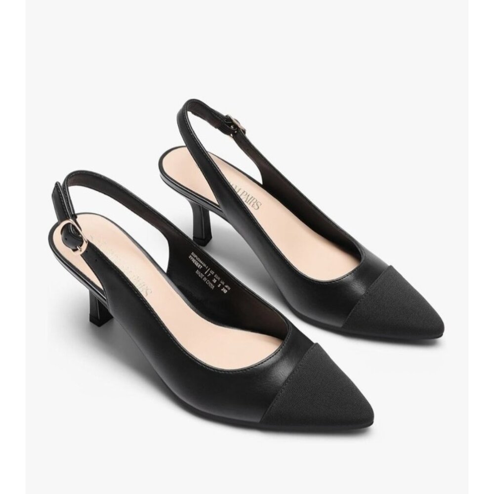 Dream Pairs Womens 8.5 Kitten Heel Slingback Pumps Black Pointed Toe Comfortable